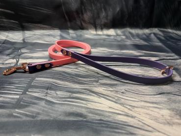 Führleine zweifarbig , 13 mm , 150 cm , Biothane Pastell Rosa und Violet , Hardware Roségold