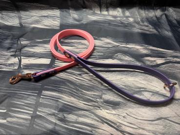 Preview: Führleine zweifarbig , 13 mm , 150 cm , Biothane Pastell Rosa und Violet , Hardware Roségold