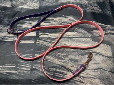 Preview: Führleine zweifarbig , 13 mm , 150 cm , Biothane Pastell Rosa und Violet , Hardware Roségold
