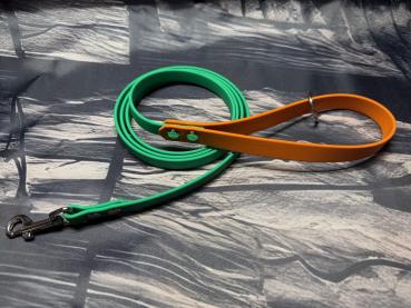 Preview: Führleine zweifarbig , 13 mm , 150 cm , Biothane Emerald Grün und Burnt Orange , Hardware Silber