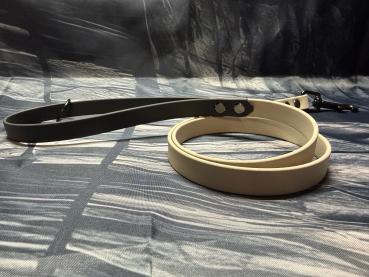 Führleine zweifarbig , 16 mm , 100 cm , Biothane Taupe und Schwarz , Hardware Schwarz