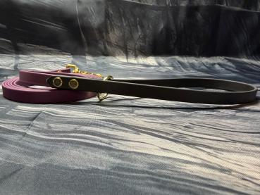 Führleine Zweifarbig , 13 mm , 200 cm , Biothane Aubergine und Schwarz , Hardware Messing