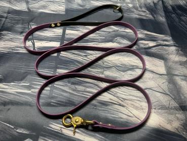 Preview: Führleine Zweifarbig , 13 mm , 200 cm , Biothane Aubergine und Schwarz , Hardware Messing