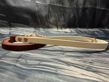 Führleine zweifarbig , 13 mm , 200 cm , Biothane Saddle Brown und Arctic Wolf , Hardware Roségold