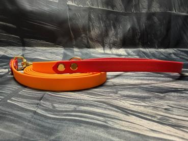 Führleine zweifarbig , 16 mm , 200 cm , Biothane Peach und Rot , Hardware Messing