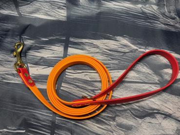 Preview: Führleine zweifarbig , 16 mm , 200 cm , Biothane Peach und Rot , Hardware Messing