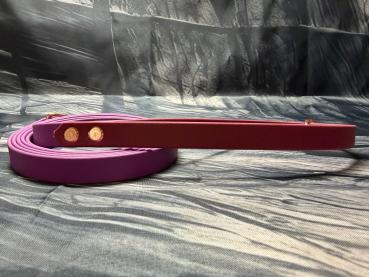 Führleine zweifarbig , 16 mm , 200 cm , Biothane Grape und Weinrot , Hardware Roségold