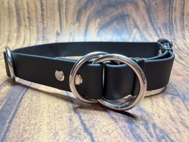 Mitwachsendes Halsband , 16 mm , 32 - 44 cm , Biothane Schwarz , Hardware Silber