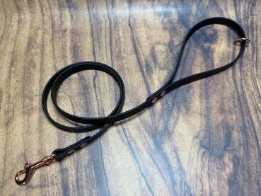 Führleine einfarbig , 13 mm , 100 cm , Biothane Schwarz , Hardware Roségold