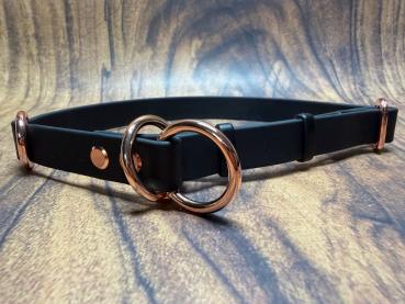 Mitwachsendes Halsband , 19 mm , 42 - 57 cm , Biothane Schwarz , Hardware Roségold