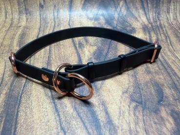Preview: Mitwachsendes Halsband , 19 mm , 42 - 57 cm , Biothane Schwarz , Hardware Roségold