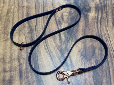 Führleine einfarbig , 13 mm , 100 cm , Biothane Navy Blue , Hardware Roségold