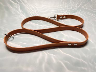 Preview: Führleine einfarbig , 16 mm , 100 cm , Biothane Hellbraun , Hardware Silber