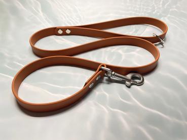 Preview: Führleine einfarbig , 16 mm , 100 cm , Biothane Hellbraun , Hardware Silber