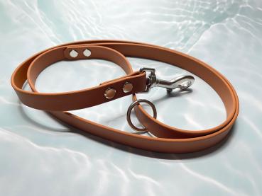 Preview: Führleine einfarbig , 16 mm , 100 cm , Biothane Hellbraun , Hardware Silber