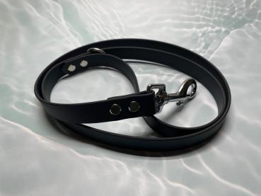 Preview: Führleine einfarbig , 19 mm , 100 cm , Biothane Schwarz , Hardware Silber