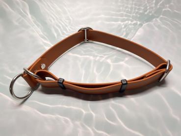 Preview: Mitwachsendes Halsband , 25 mm , 38 - 55 cm , Biothane Hellbraun , Hardware Silber