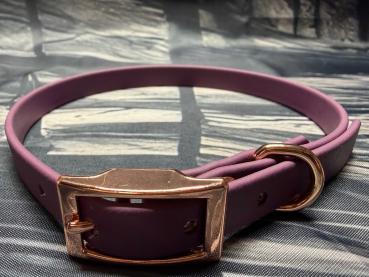 Schnallenhalsband , 13 mm , 36 - 44 cm , Biothane Aubergine , Hardware Roségold