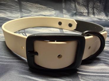 Schnallenhalsband zweifarbig , 25 mm , 44 - 52 cm , Biothane Arctic Wolf und Schwarz ; Hardware Schwarz