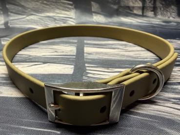 Schnallenhalsband , 16 mm , 40 - 48 cm , Biothane Military Olive , Hardware Silber