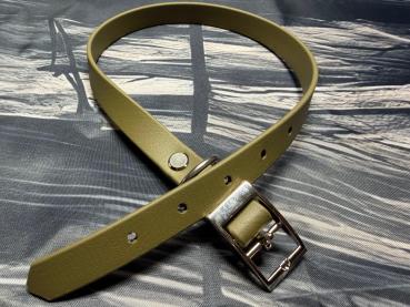 Preview: Schnallenhalsband , 16 mm , 40 - 48 cm , Biothane Military Olive , Hardware Silber