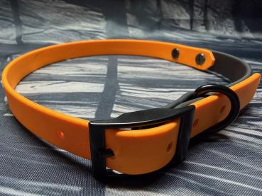 Schnallenhalsband zweifarbig , 16 mm , 44 - 52 cm , Biothane Peach und Schwarz ; Hardware Schwarz