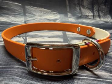 Schnallenhalsband zweifarbig , 19 mm , 44 - 52 cm , Biothane Burnt Orange und UV Biothane Retriever ; Hardware Silber