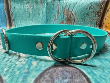 Zugstopphalsband einfach , 25 mm , 50 cm , Biothane Teal , Hardware vernickelter Stahl silber