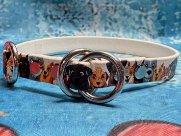 Zugstopphalsband einfach , 16 mm , 37 cm , Biothane UV Biothane Cartoon - Doggies , Hardware vernickelter Stahl silber