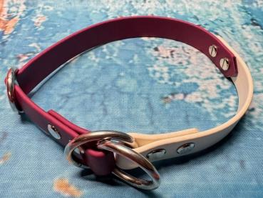 Preview: Zugstopphalsband zweifarbig , 19 mm , 39 cm , Biothane Weinrot - Arctic Wolf , Hardware vernickelter Stahl silber
