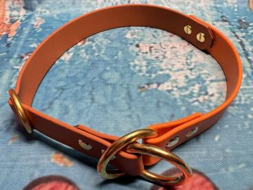Preview: Zugstopphalsband zweifarbig , 25 mm , 47 cm , Biothane Hellbraun und Burnt Orange , Hardware Messing