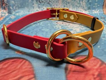Zugstopphalsband verstellbar mit Schnalle , zweifarbig , 19 mm , 42-49 cm , Biothane Crimson Red und Gold , Hardware Messing