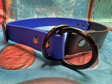 Zugstopphalsband zweifarbig , 25 mm , 50 cm , Biothane Dunkelblau und Schwarz , Hardware Schwarz