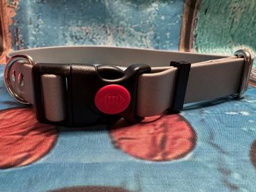 Verstellbares Halsband mit Klickverschluss , einfarbig , 25 mm , 35 - 55 cm , Biothane Silber , Hardware Silber