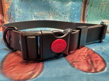 Verstellbares Halsband mit Klickverschluss , einfarbig , 25 mm , 35 - 55 cm , Biothane Schwarz , Hardware Schwarz