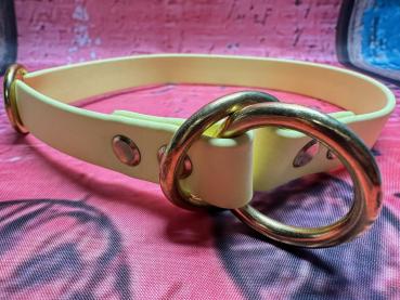 Zugstopphalsband einfach , 19 mm , 44 cm , Biothane Pastell Gelb , Hardware Messing