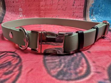 Verstellbares Halsband mit Klickverschluss , einfarbig , 19 mm , 42 - 57 cm , Biothane Sage Green , Hardware Silber