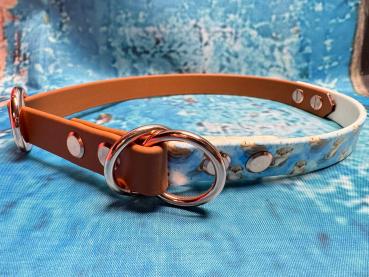 Zugstopphalsband zweifarbig , 16 mm , 44 cm , Biothane Hellbraun - UV Biothane Otters , Hardware vernickelter Stahl roségold