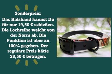 SONDERPREIS !!!   Schnallenhalsband zweifarbig , 19 mm , 44 - 52 cm , Biothane Schwarz - UV Biothane Squirrel and Deer , Hardware Schwarz