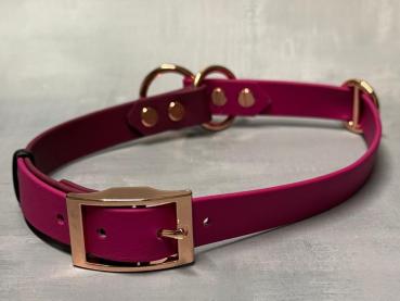 Preview: Zugstopphalsband verstellbar mit Schnalle , zweifarbig , 19 mm , 46-53 cm , Biothane Magenta Rosa und Weinrot , Hardware Roségold