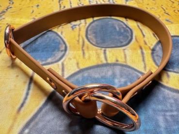 Preview: Zugstopphalsband einfach ; 16 mm ; 40 cm ; Biothane Hellbraun ; Hardware Roségold