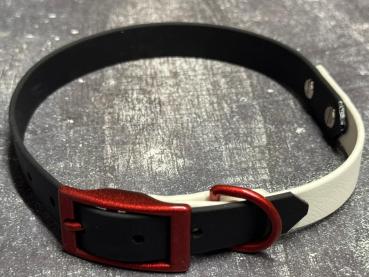 Schnallenhalsband zweifarbig , 19 mm , 40 - 48 cm , Biothane Schwarz und Weiß ; Hardware Galaxy Red