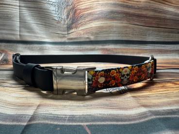 Gassigürtel mit Metallsteckschnalle und farbigem Inlay; 25 mm breit; 100 cm lang ( Bundweite 96 - 104 cm )