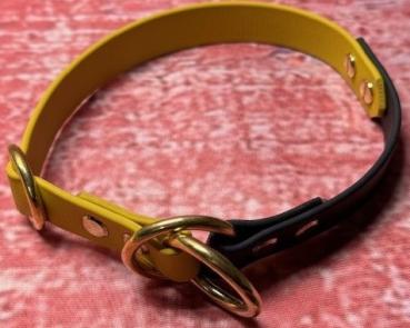 Preview: Zugstopphalsband zweifarbig , 19 mm , 37 cm , Biothane Senfgelb und Schwarz , Hardware Messing
