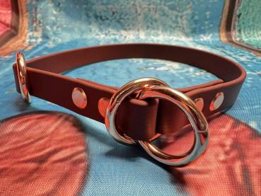 Zugstopphalsband einfach , 16 mm , 39 cm , Biothane Saddle Brown , Hardware Roségold