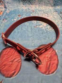 Preview: Zugstopphalsband einfach , 16 mm , 39 cm , Biothane Saddle Brown , Hardware Roségold