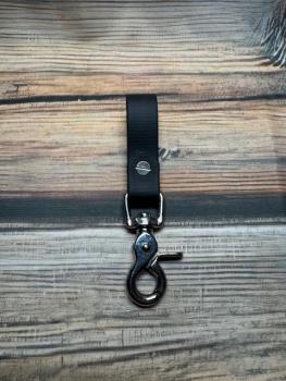 Preview: Schlaufe Schwarz 19mm vernickelter Stahl Silber Scherenkarabiner groß