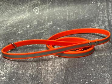 Preview: Führleine einfarbig , 13 mm , 130 cm , Biothane Neon Orange reflektierend , Hardware Silber