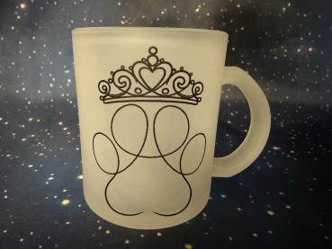 Trinktasse Glas weiß mit Diadem ( 325 ml )