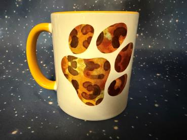 Trinktasse Pfote gelb Leopard ( 325 ml )